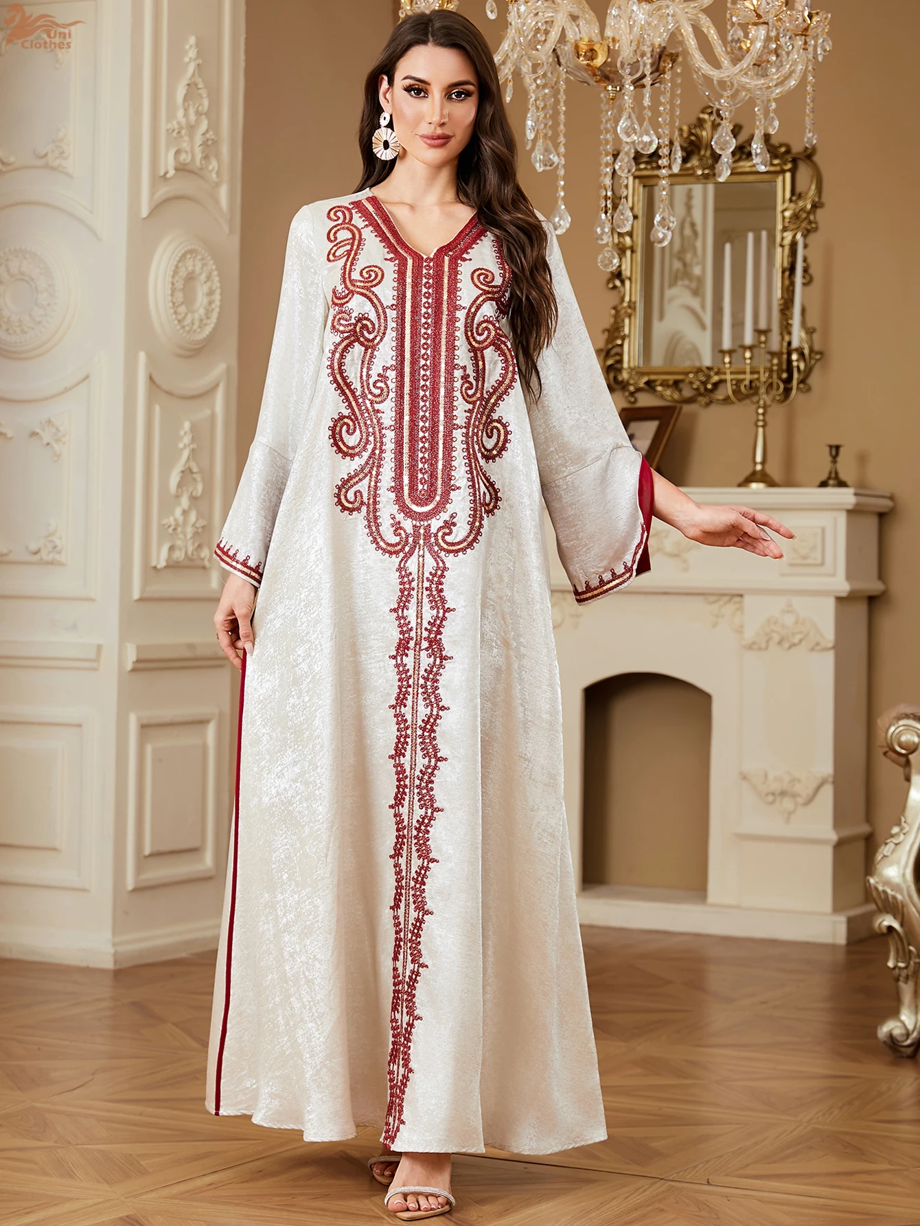 Zahraa Ramadan Muslim Women's Embroidered Loose abaya with Hijab Dresses For Women Gala Morocco Dubai Elegant Casual Kaftan 6