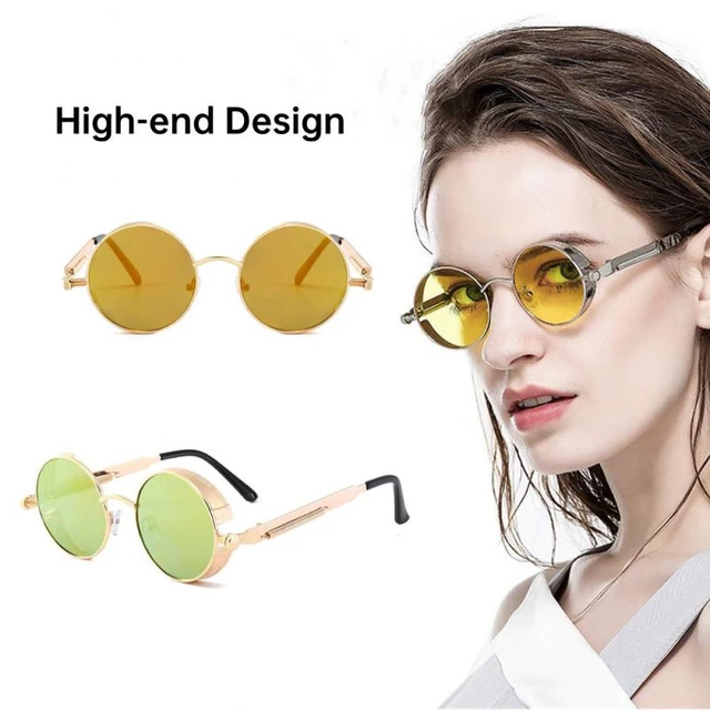 Steampunk Round Sunglasses Men's Women Retro Metal Frame Hip-hop Shades  Glasses