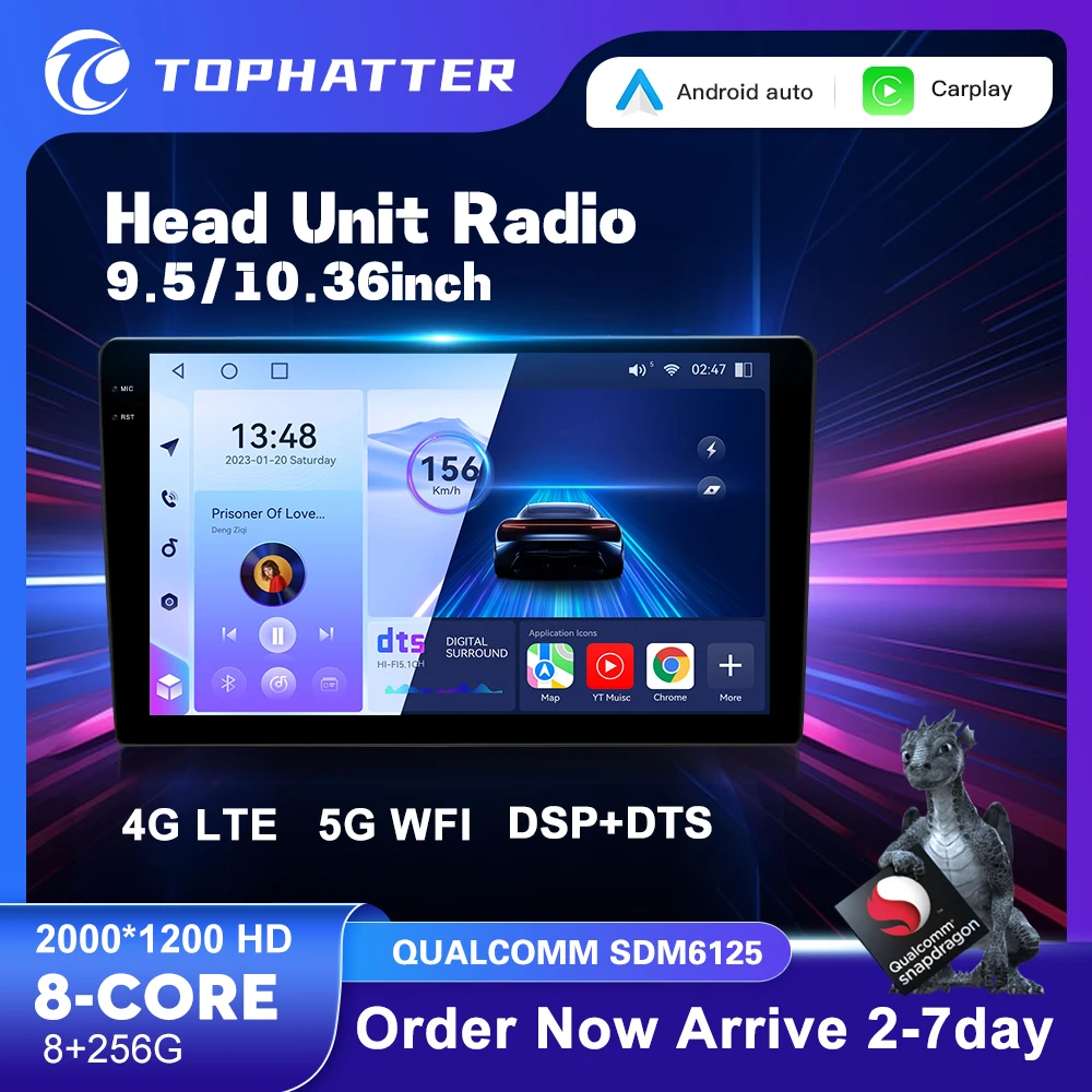 

Tophatter 9" 10" Inch Car Radio Multimedia Android12 Qualcomm Snapdragon 6125 HDMI 2K Screen Carplay Car Stereo