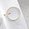 Marble patterned modern circular ceramic bathroom sink, freestanding washbasin, luxurious gold edged washbasin(excluding faucet) 3