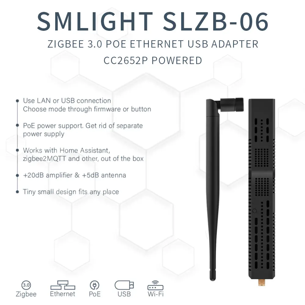SMLIGHT SLZB-06-A Zigbee 3.0 to Ethernet,USB,and WiFi Coordinator with PoE support works with Zigbee2MQTT ZHA,Home Assistant