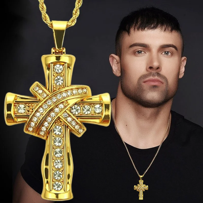 Collar de Cruz de circón en oro para hombre, colgante de amuleto religioso, collares de Hip Hop, joyería cruzada, regalo de aniversario| | - AliExpress