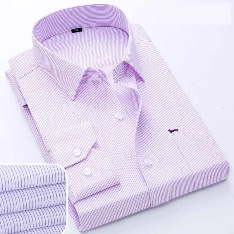 Men Blouse Bamboo Fiber Slim Fit Long Sleeve Spring Casual Business Striped Embroidery Blaine Shirts men chinese style shirt