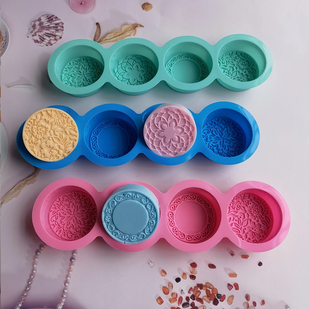 Silicone Mold 3D Handmade Silicone Soap Mold 4 Types Flower Soap Making Mould DIY Circular Shape Soaps Craft Tools Round Mooncake Mold