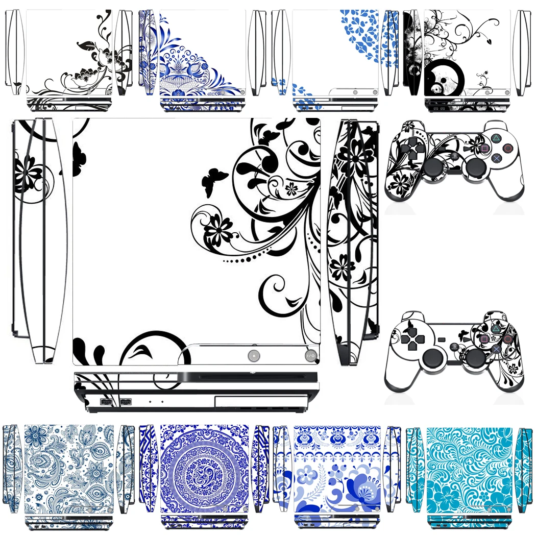 Protezione Adesiva In Vinile Bianco Blu Per Sony Ps3 Slim Playstation 3 Slim E 2 Adesivi Per Pelli Controller