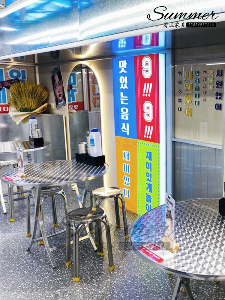 Hong Kong-style food stall table and chair combination tea restaurant stainless steel square snack barbecue skewer shop Malatang