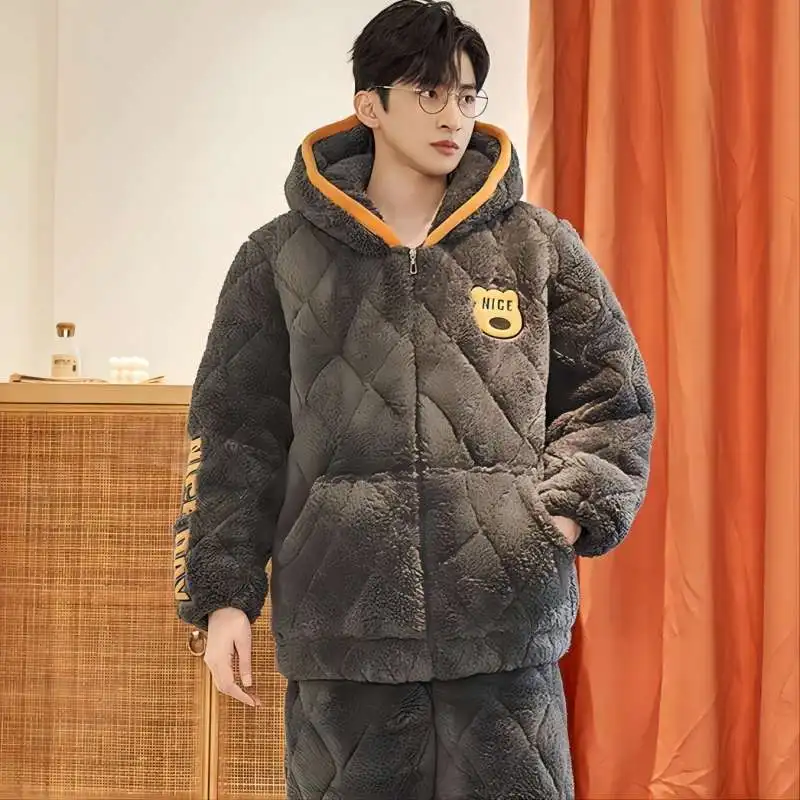 

Men Pajama Winter Warm Nightwear Wleepwear Men Hot for Cotton Large Size Matching Sets New Two Piece Home Clothes Underwear