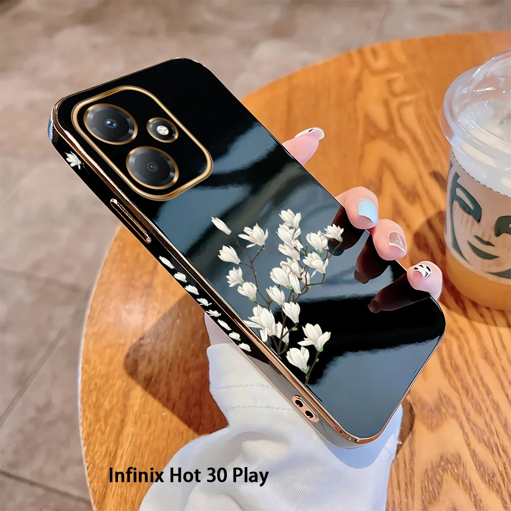 Custodia Per Telefono Di Lusso Per Infinix Note 30 Pro 5G Hot 30 30I 20 Smart 7 Zero 20 Ultra Nice Magnolia Flower Pattern Placcatura Tpu Cover