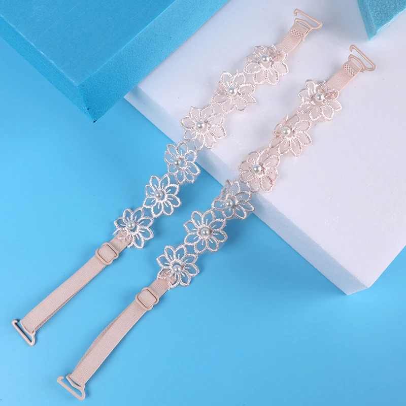 

Summer Lace Flower Bra Straps With Pearl Women's Elastic Transparent Shoulder Straps Adjustable Underwear Straps Non-Slip