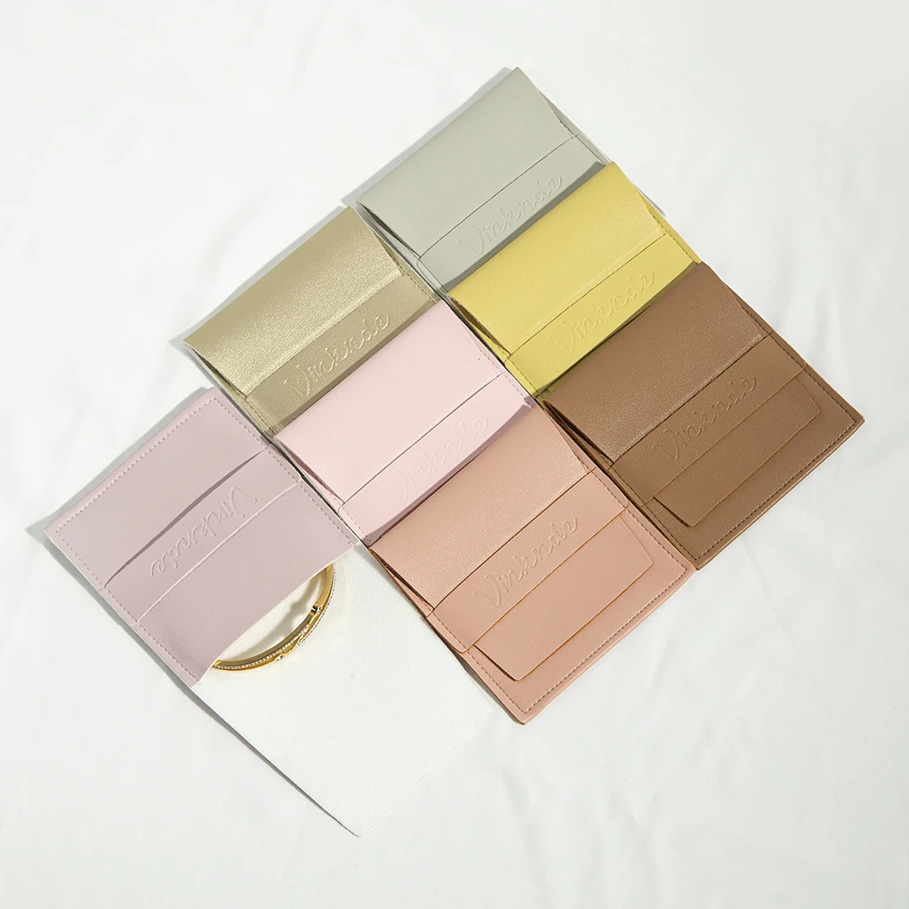 100Pcs/Lot 8x8cm Jewelry Bag PU Leather Pouch for Ring Earrings Necklace Pendant Wedding Favors Gift Organizer Can Custom Logo