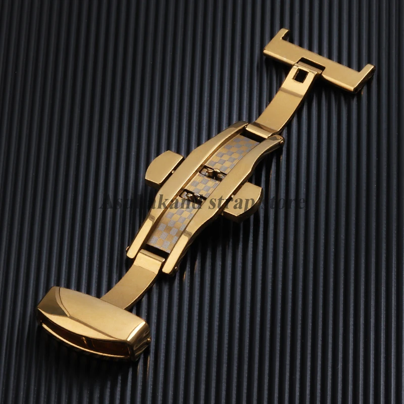 Stainless Steel Polished Butterfly Buckle Watch Strap with Metal Clasp
