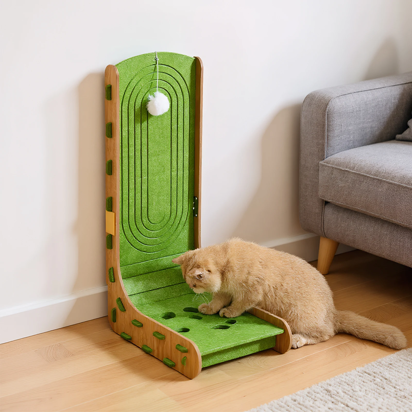 Felt L-Shaped Cat Scratcher with Ball – Wall-Mountable Furniture & Couch Protector