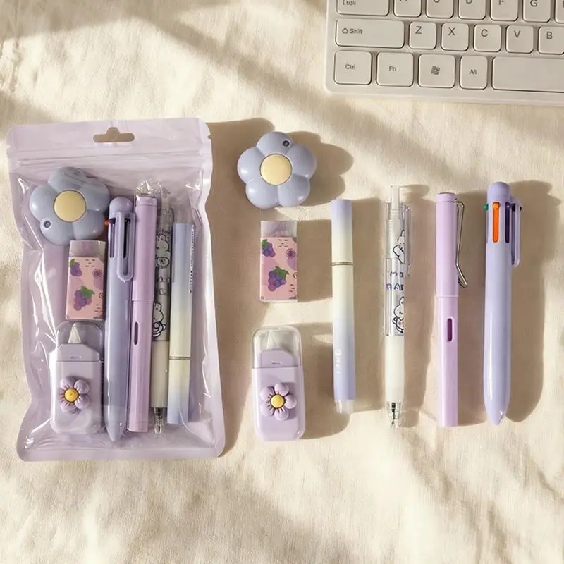 Charming Aesthetic Stationery Set – Delightful Pens, Mini Cutter & Floral Decor