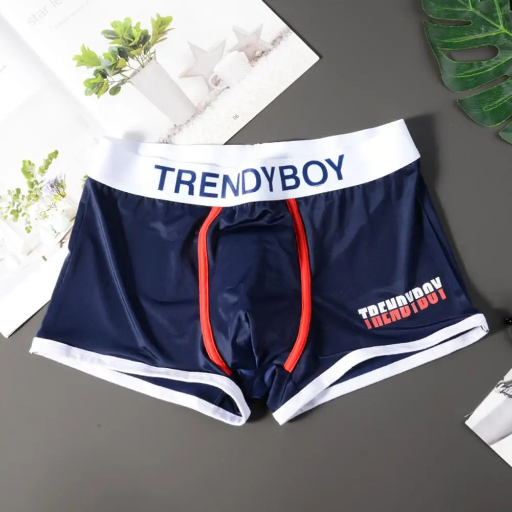

Color Matching Boxers Men Boxers Soft Breathable Ice Silk Men's Boxers with Letter Print U Convex Design for Cooling Comfort