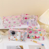 Women Girls Cute Transparent Clear PVC Watermelon Strawberry Fruits Lips Full Printed Summer Cosmetic Makeup Bag Cosmetic Zipper 1