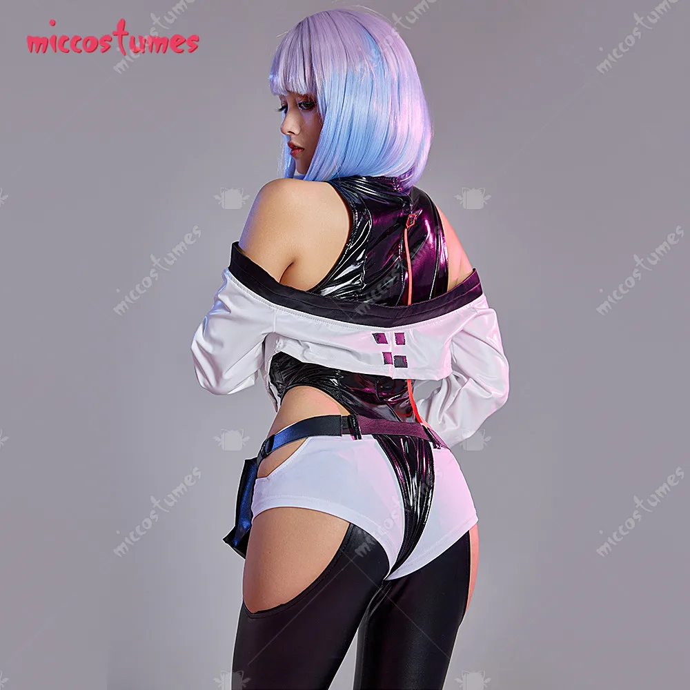 Damen Lucy Cosplay Kostüm PU Leder Bodysuit Anime Outfit Punk 4