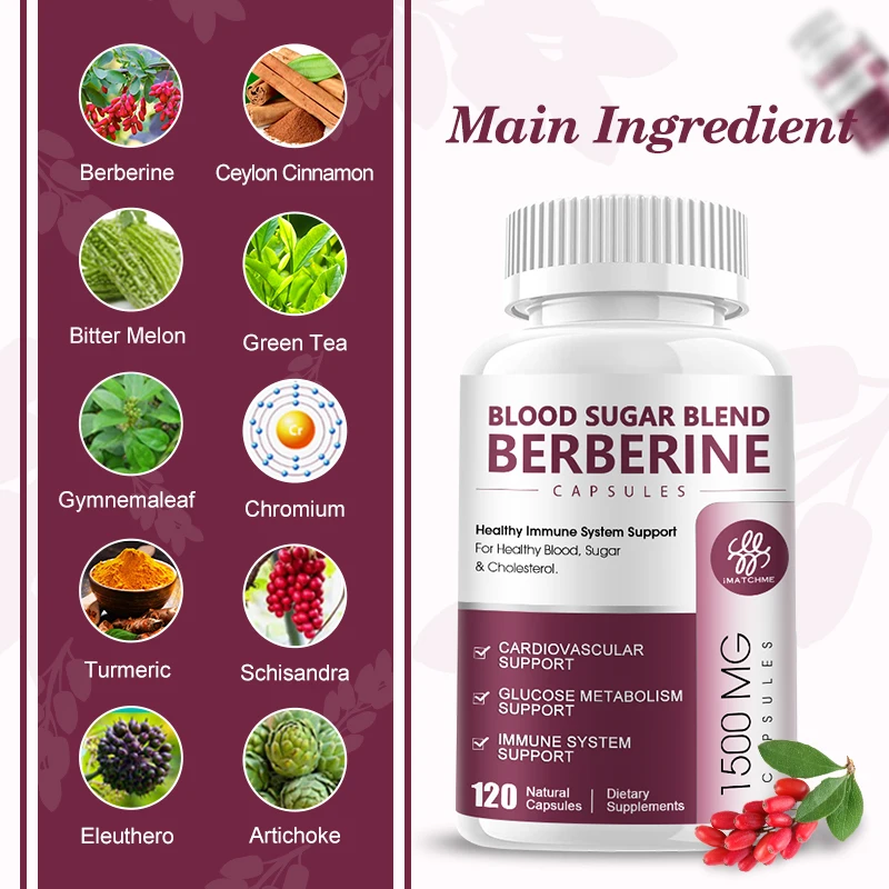 Berberine Supplement 1500mg with Ceylon Cinnamon Bitter Melon Green Tea Supports Immune Heart Health & Gastrointestinal berberine capsules
