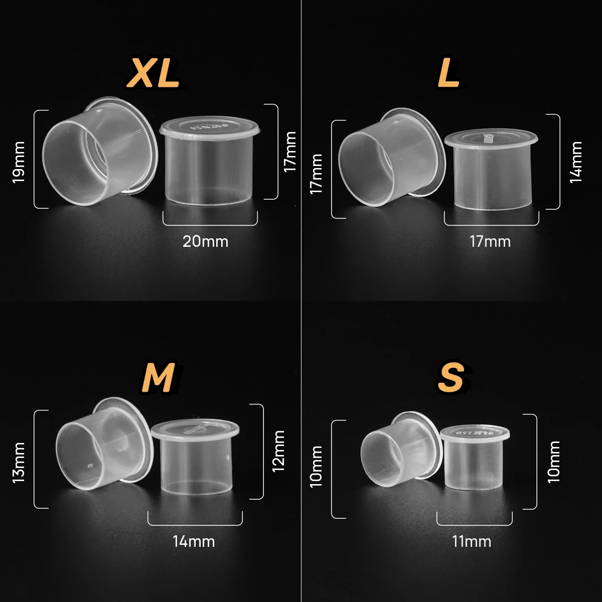 Tattoo ink caps 1000pcs S/M/L/XL disposable with base clear plastic pigment permanent makeup container