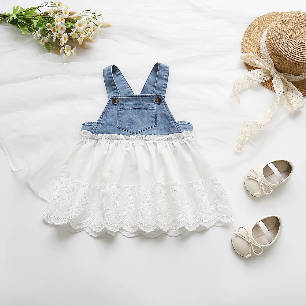 Cute Baby Girl Lace Denim Patchwork Dress