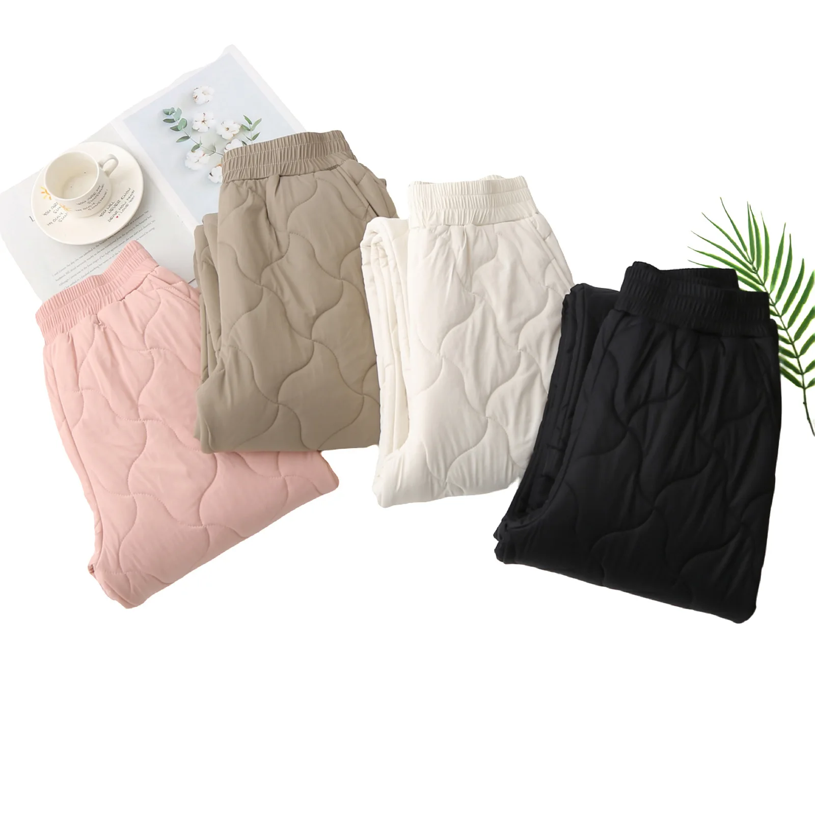 XXXXL Fashion Plus Size Women's Straight Pants 2025 Winter New Simple And Warm Padded Versatile Casual Quilted Trousers 368