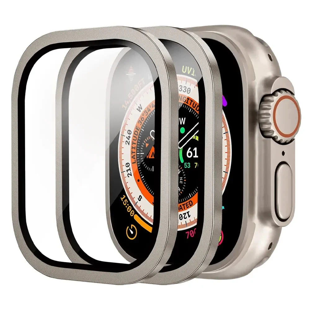 

Металлический бампер + закаленное стекло для Apple Watch Ultra 49 мм аксессуары, защита экрана с защитой от царапин HD Full Film iWatch Ultra 49 мм