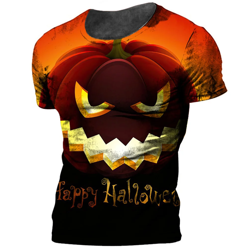

Summer Clothes Fashion Man 3D Pattern Halloween Jack-o-lantern Pumpkin Print Streetwear Men's Street Top Short Sleeve Oversized