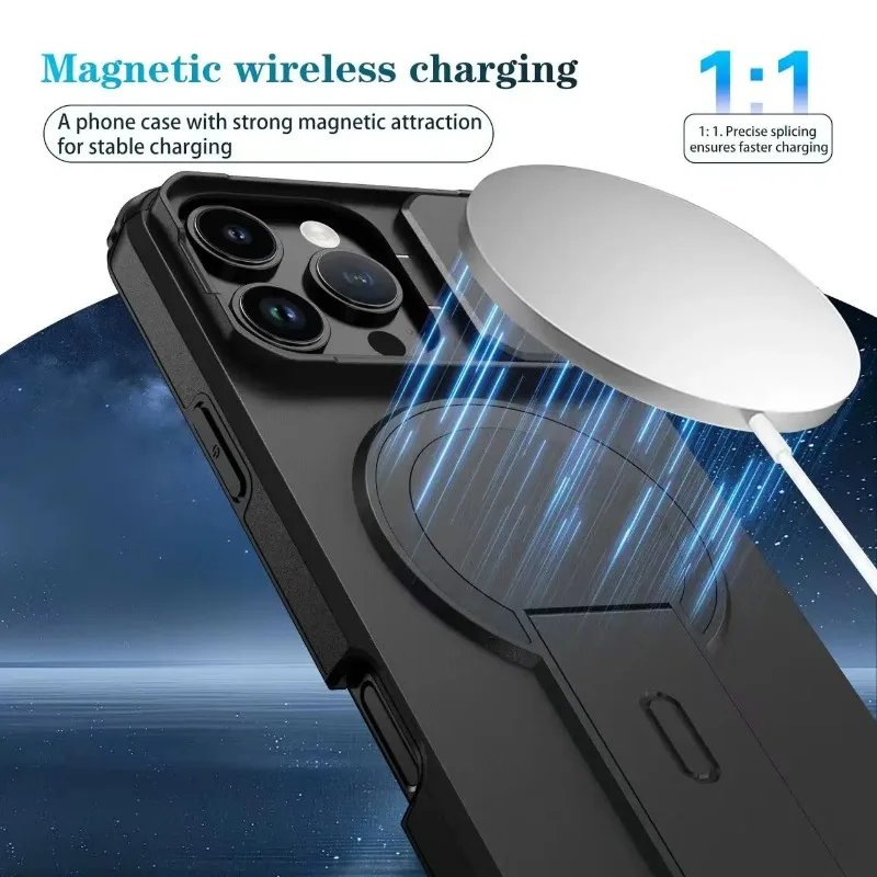 Armor Shockproof Magnetic Phone Case with Bracket Lens Protection and Magsafe Compatibility