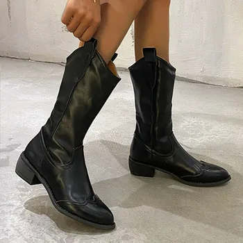 Boots Women's Color Mid Thinner Fashion ThickHeeled Solid women's boots 2