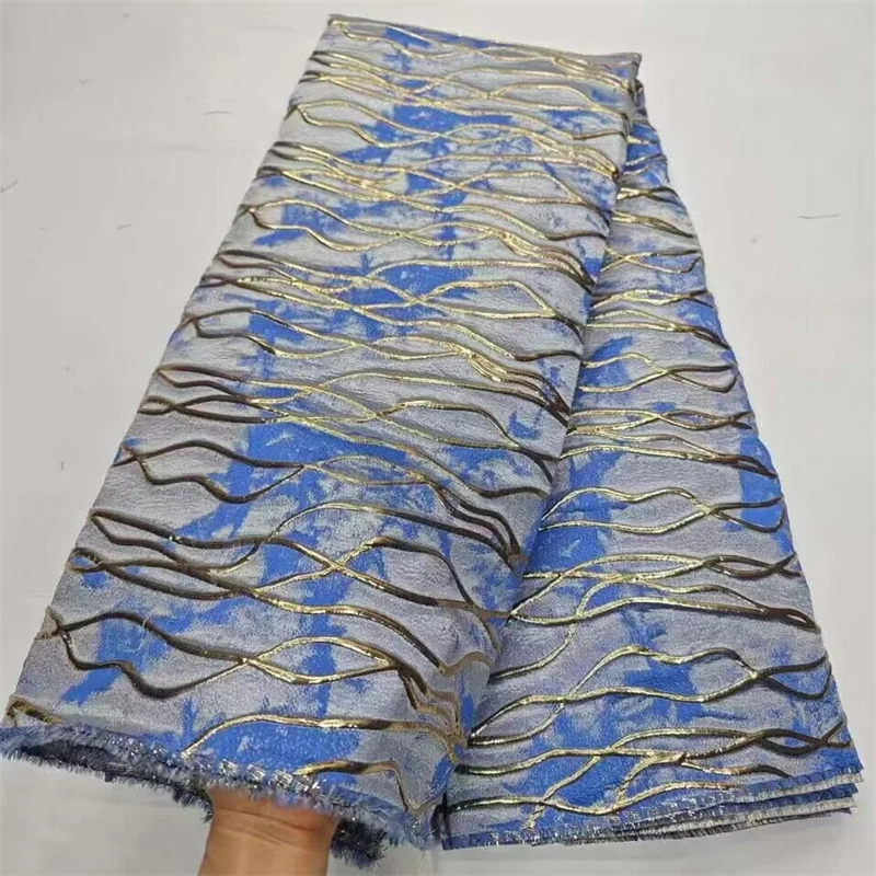 

African Tulle Lace Fabric 2024 Blue Satin Nigerian Brocade Gild Jacquard Lace Fabric For Sewing Wedding Party Dress Women Cloth