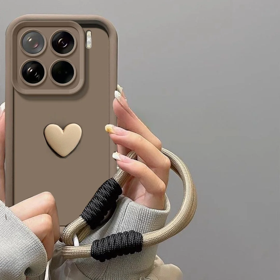 Luxury 3D Black Love Heart Silicone Case with Wrist Lanyard