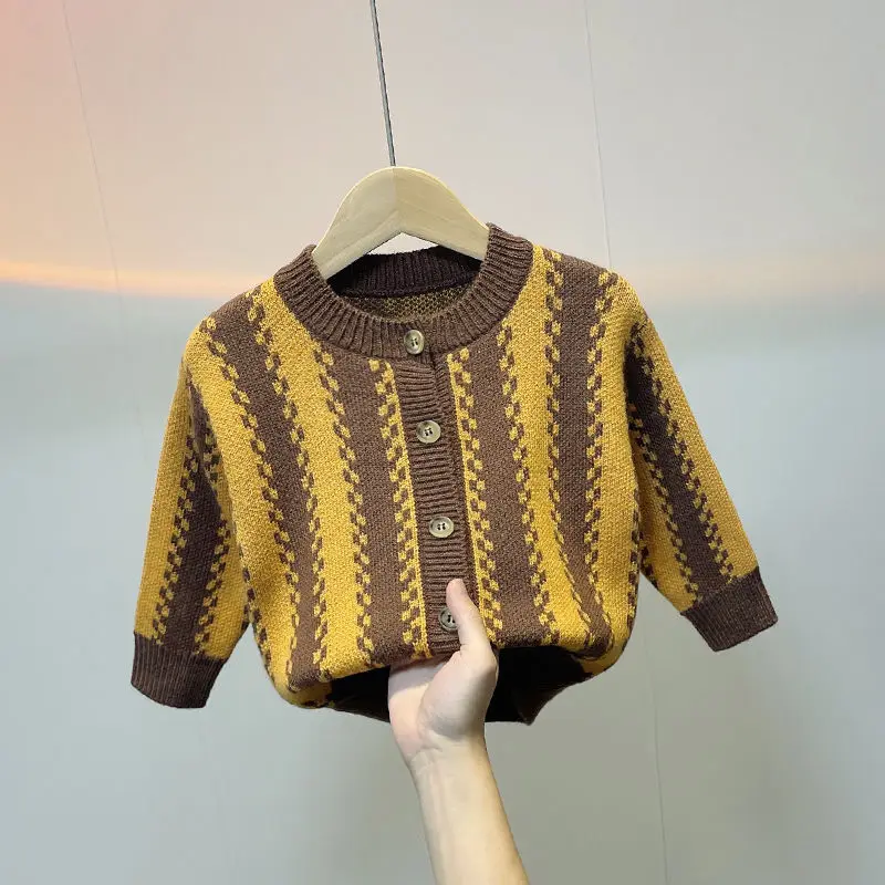 Children Clothing Kids Sweater Autumn and Winter Thickened Korean Style Vertical Stripe Sweater Korean Style Boys and Girls Top
