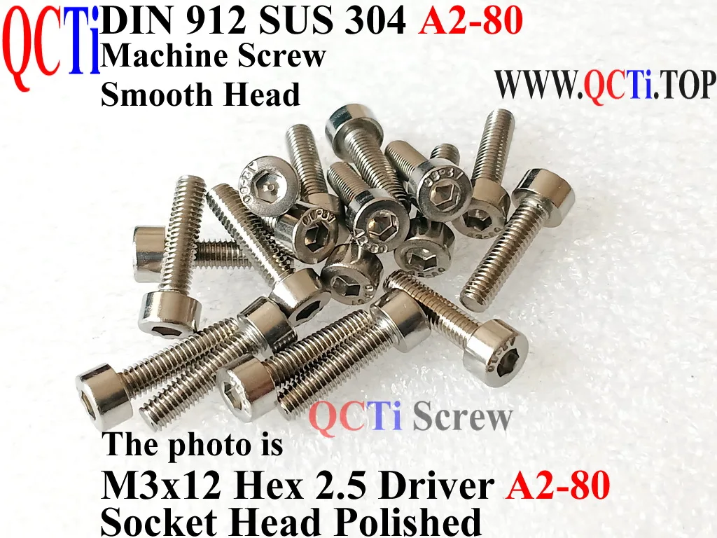 50pcs DIN 912 Stainless Steel M3 screw M3x6 M3x8 M3x10 M3x12 M3x14 M3x15 M3x16 M3x20 Hex 2.5 Driver Socket Head A2-80 Polished