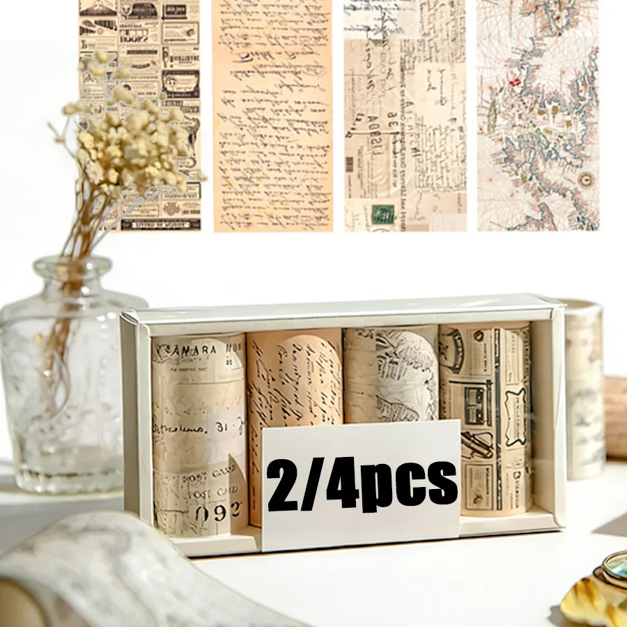 2/4 롤 자체 접착식 빈티지 레저 테이프 DIY 콜라주 수공예품 아트 오피스 ..