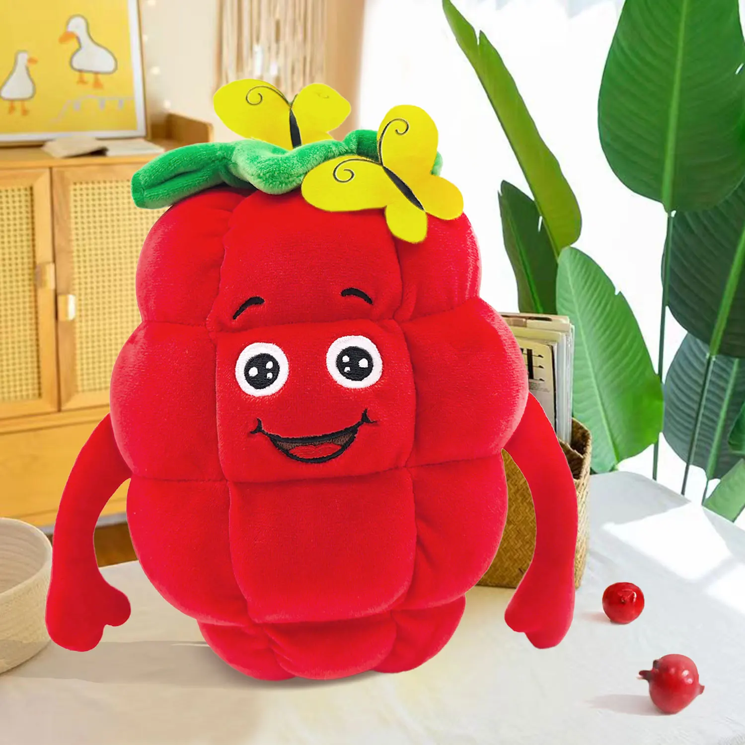 Basket of fruit simulation fruit plush toys apple banana raspberry idyllic style ornaments soft pillow, event party dolls 3