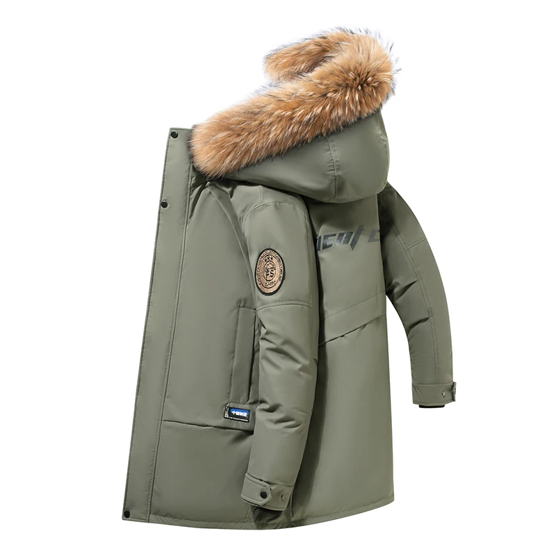 Mens Down Jacket Autumn Winter 90% White Duck Down Hooded Parkas Multi Pockets Plus 4XL