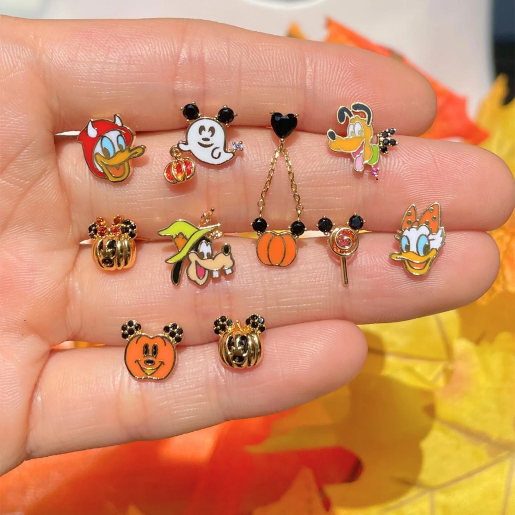 4PCS New Zircon Cartoon Halloween Pumpkin Stud Earrings Set For Women Girls Holiday Commemorative Jewelry Gifts