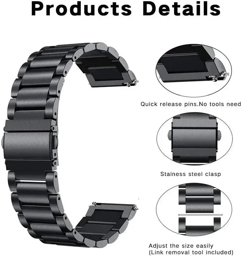 Stainless Steel 22mm Smartwatch Bracelet Strap