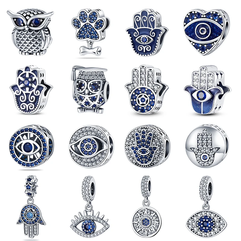 

New in 100% 925 Sterling Silver Blue Zircon Eyed Owl Heart Charms Beads Fit Pandora 925 Original Bracelets Lucky Jewelry Gifts