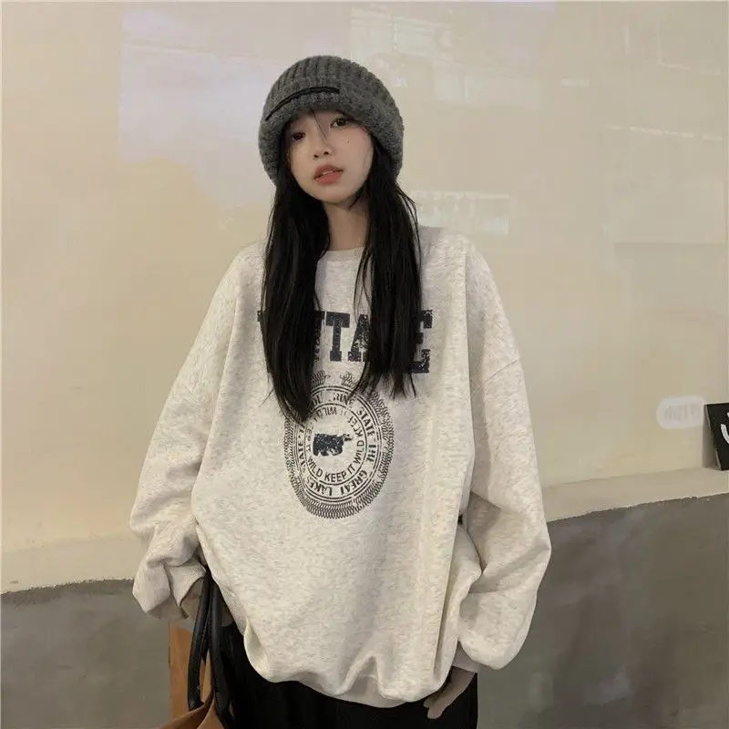 Women Fall Winter 2023 New Brushed Thickened Sweatshirt Harajuku Loose Letter Print Oversize  Popular Element Leisure Hoodie