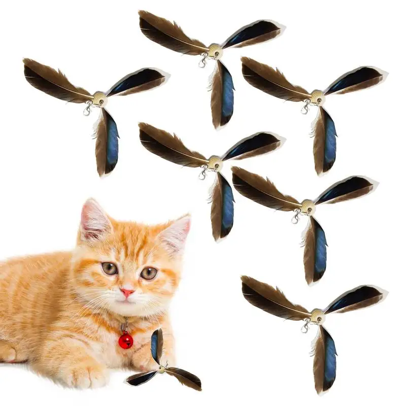 Cat Feather Toy Refill Interactive Cat Toy Feather Wand Set of 6 Wear-Resistant Feathers Refill Toys Interactive Teaser