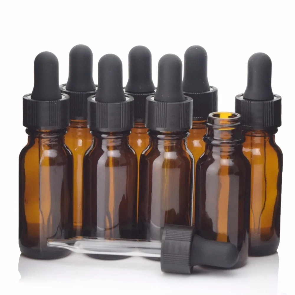 

8pcs 15ml Dropper Bottle Empty Refillable Amber Glass Pipette Bottles for Essential Oil Chemistry Lab Chemicals Reagent e Liquid