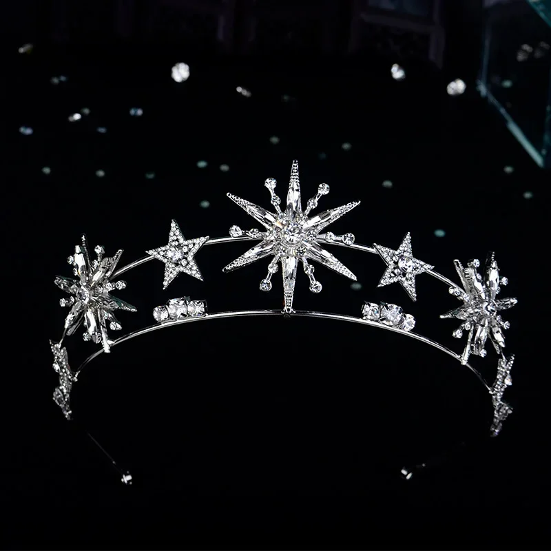 Vintage European 6-Point Star Wedding Crown Tiaras Rhinestone Diadem Princess Women Headband Bridal Hair Accessories hair accessory hair headdress bridal headwear hair band crown