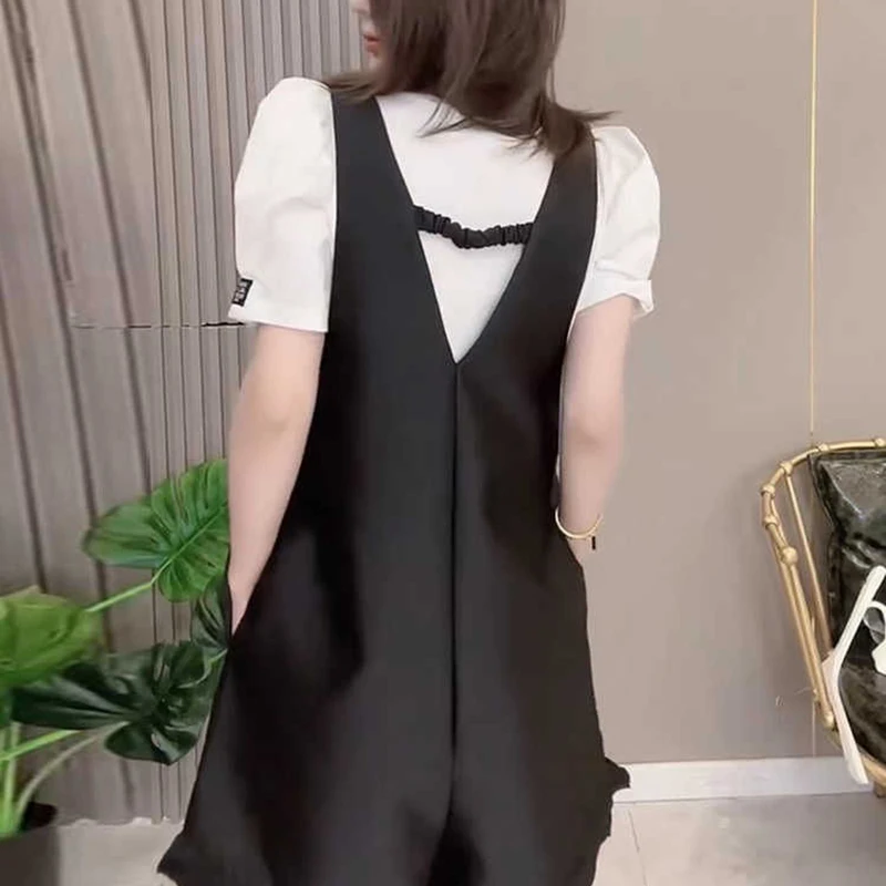 Vest jacket bubble sleeve T-shirt spring new casual one-piece strap shorts women's thin women's two-piece suit