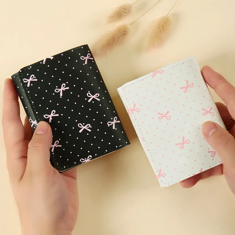 Cute Korean Style Wallet Women Sweet Pink Color Floral Bow Purse Card Wallet for Girl Portable Travel Cash Coin Photocard 지갑