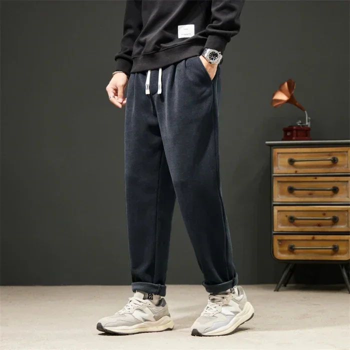 Spring and Autumn Boao Velvet Brand Sports Joggers Loose Straight Leg Casual Ninth Pants Jumpsuit Men Harajuku Cargo Sweatpants