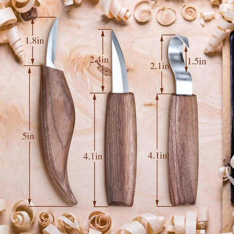 Wood Carving Tools Pack of 11- Includes Black Walnut Handle Wood Carving  Knife,Whittling Knife