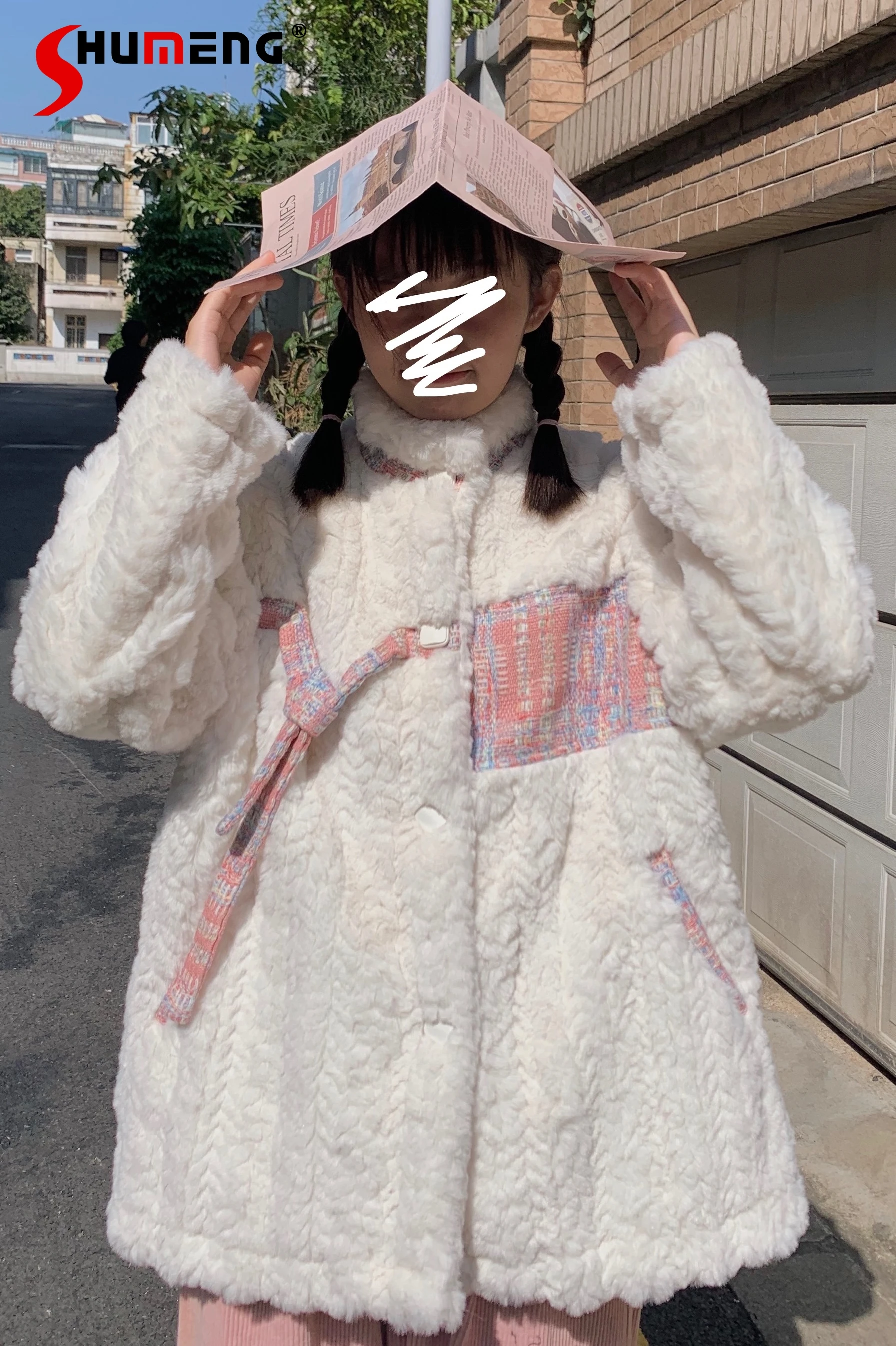 Cute Lamb Wool Fur Fleece Padded White Coat Female 2023 Winter New Student Loose Sweet Thickened Cotton Padded Jacket for Women