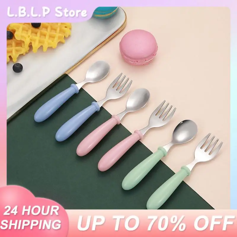 

Spoon Fork With Box Sets 2pcs Stainless Steel Tableware Sets For Children 2pcs Training Self-feeding Spoon Fork Simple And Fresh