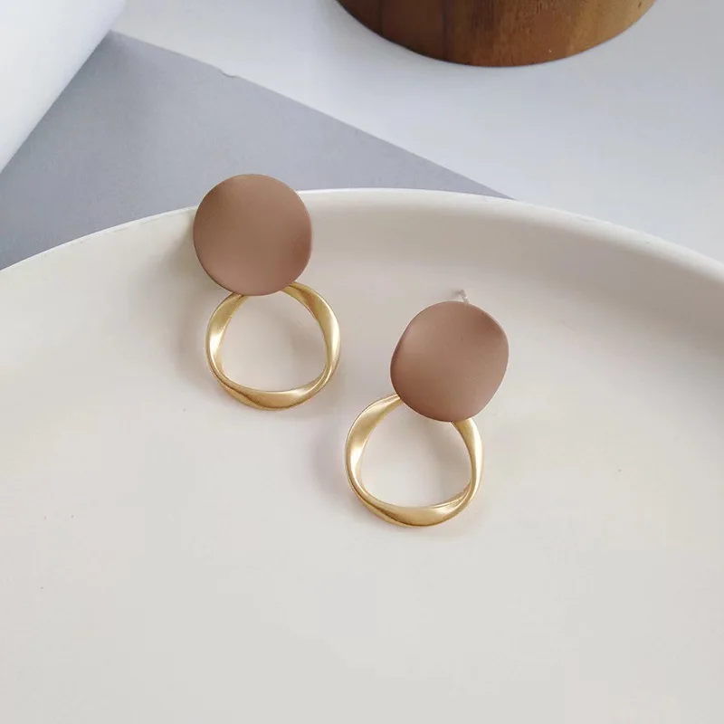 Brown Geometric Round Dangle Earings Vintage Matte Drop Earrings For Women Female Daily Life Ear Jewelry Girl Student Gifts dangle earrings drop earrings geometric earrings