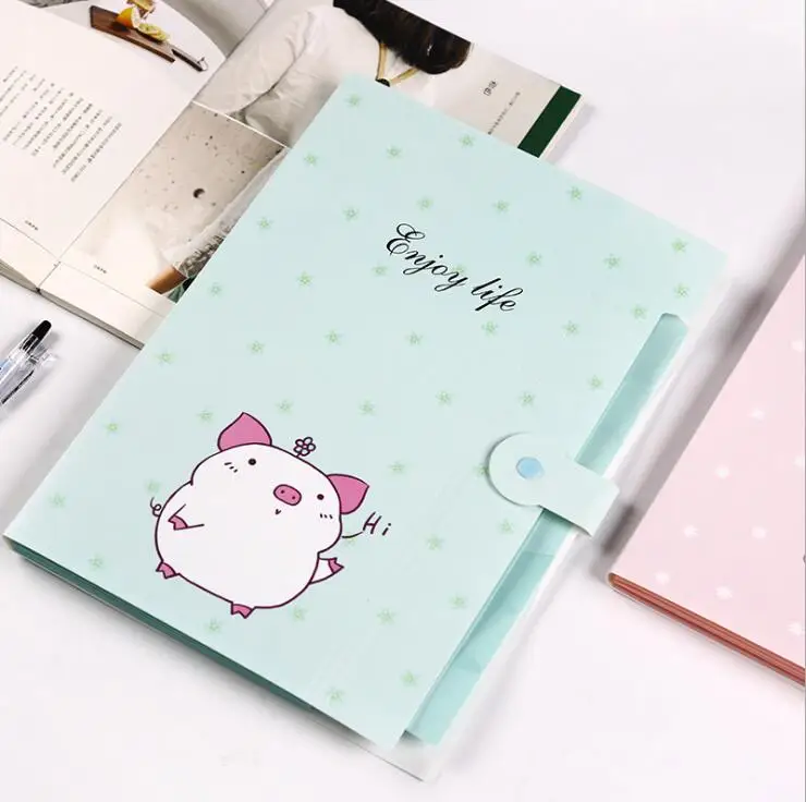Cute Cartoon A4 File Folders 5 Pockets Office Expanding File Folders Document Organizer Button Closure Office School Supplies